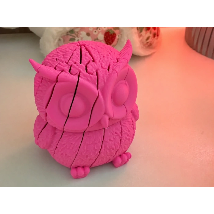 3D Baskı Hareketli Baykuş Figürü - Eklemli Flexi Oyuncak - Pembe