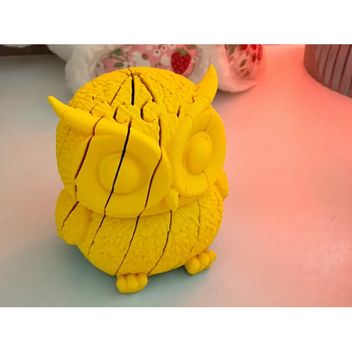 3D Baskı Hareketli Baykuş Figürü - Eklemli Flexi Oyuncak - Sarı