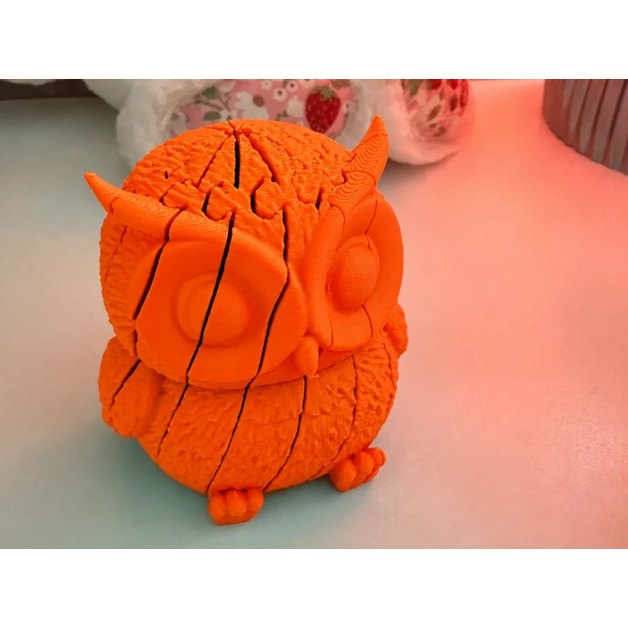 3D Baskı Hareketli Baykuş Figürü - Eklemli Flexi Oyuncak - Turuncu