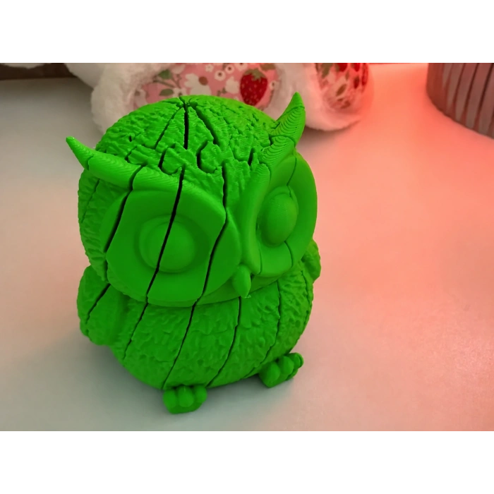 3D Baskı Hareketli Baykuş Figürü - Eklemli Flexi Oyuncak - Yeşil