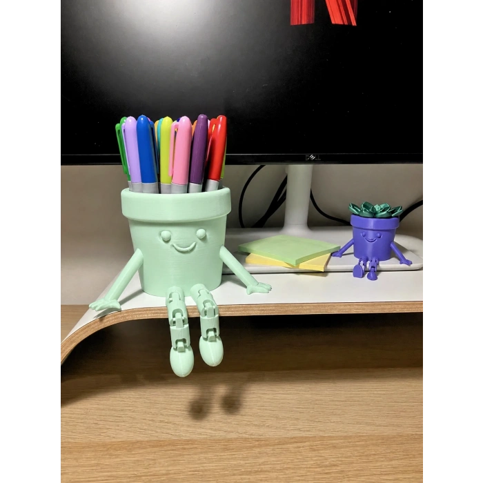 3D Baskı Hareketli Gülen Kalemlik - Eklemli Masaüstü Organizer - Mint