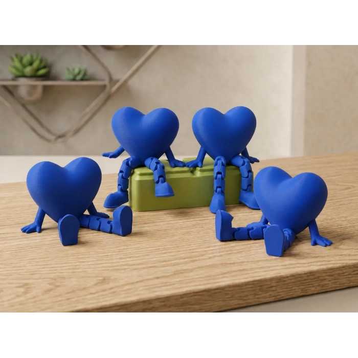 3D Baskı Hareketli Kalp Figürü - Eklemli Dekoratif Oyuncak (1 Adet)-Mavi
