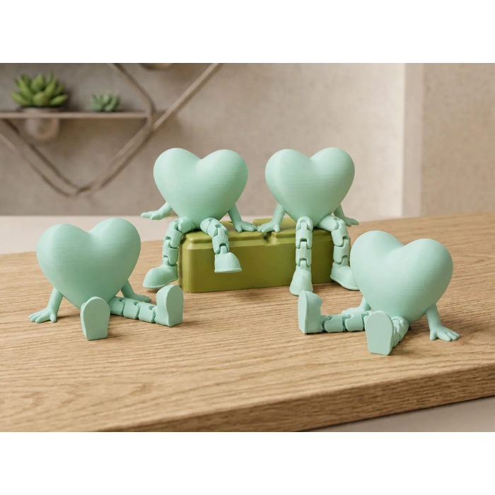 3D Baskı Hareketli Kalp Figürü - Eklemli Dekoratif Oyuncak (1 Adet)-Mint