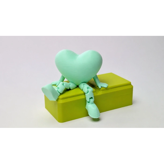 3D Baskı Hareketli Kalp Figürü - Eklemli Dekoratif Oyuncak (1 Adet)-Mint