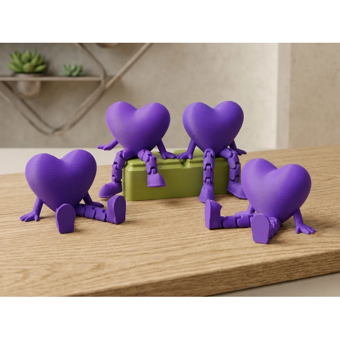 3D Baskı Hareketli Kalp Figürü - Eklemli Dekoratif Oyuncak (1 Adet)-Mor