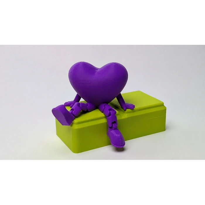 3D Baskı Hareketli Kalp Figürü - Eklemli Dekoratif Oyuncak (1 Adet)-Mor