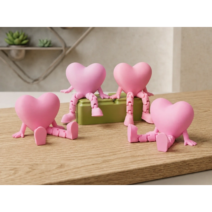 3D Baskı Hareketli Kalp Figürü - Eklemli Dekoratif Oyuncak (1 Adet)-Pembe