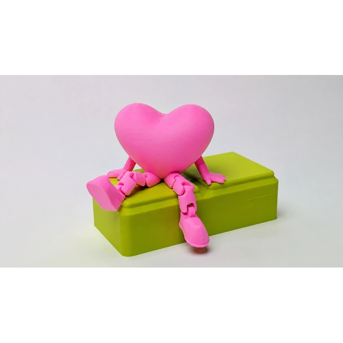 3D Baskı Hareketli Kalp Figürü - Eklemli Dekoratif Oyuncak (1 Adet)-Pembe