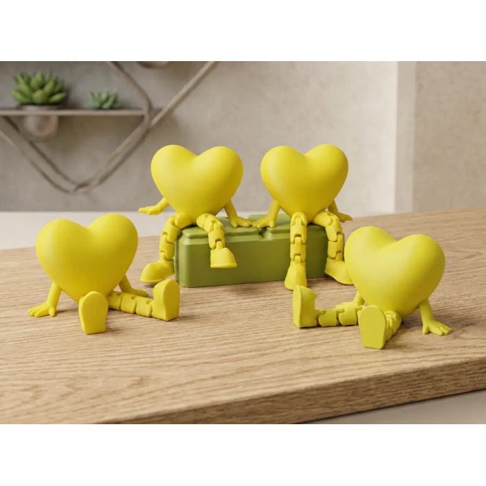 3D Baskı Hareketli Kalp Figürü - Eklemli Dekoratif Oyuncak (1 Adet)-Sarı