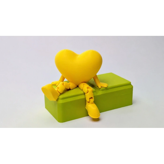 3D Baskı Hareketli Kalp Figürü - Eklemli Dekoratif Oyuncak (1 Adet)-Sarı