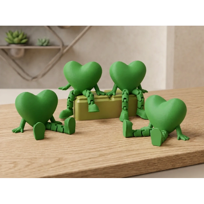 3D Baskı Hareketli Kalp Figürü - Eklemli Dekoratif Oyuncak (1 Adet)-Yeşil