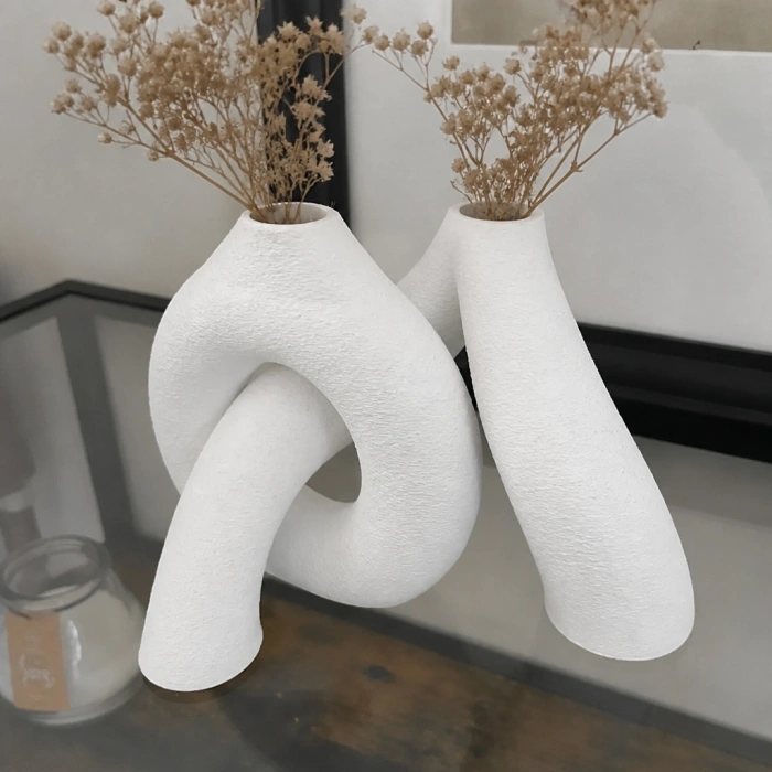 3D Baskı Interlocking Vazo - İç İçe Geçen Dekoratif Vazo-Beyaz