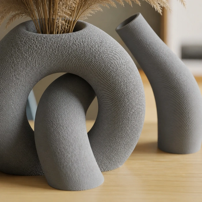 3D Baskı Interlocking Vazo - İç İçe Geçen Dekoratif Vazo-Gri