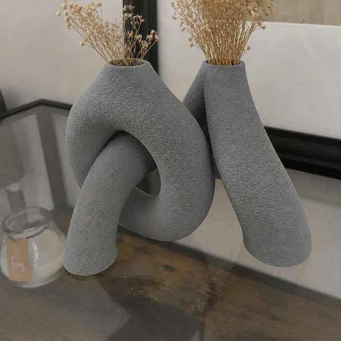 3D Baskı Interlocking Vazo - İç İçe Geçen Dekoratif Vazo-Gri