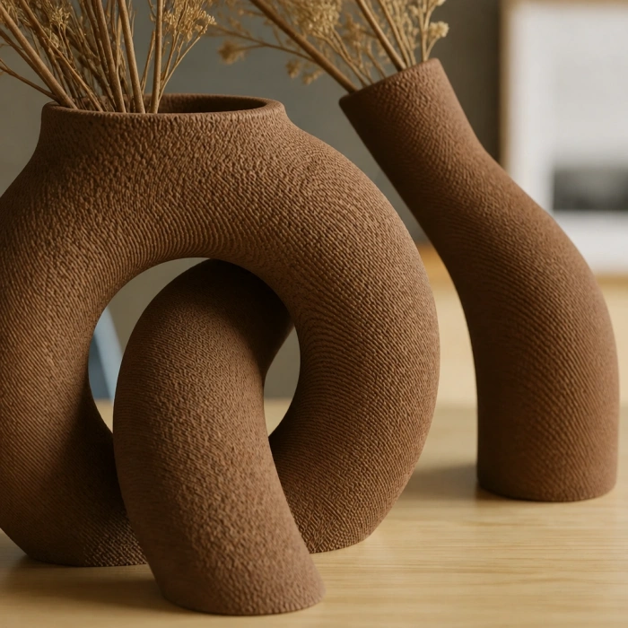 3D Baskı Interlocking Vazo - İç İçe Geçen Dekoratif Vazo-Kahverengi