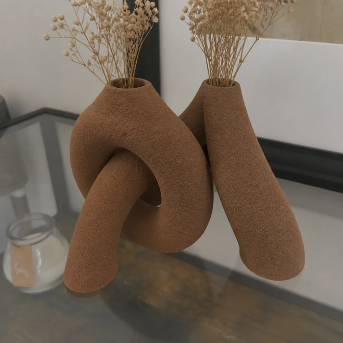 3D Baskı Interlocking Vazo - İç İçe Geçen Dekoratif Vazo-Kahverengi