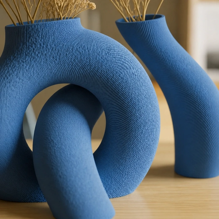 3D Baskı Interlocking Vazo - İç İçe Geçen Dekoratif Vazo-Mavi