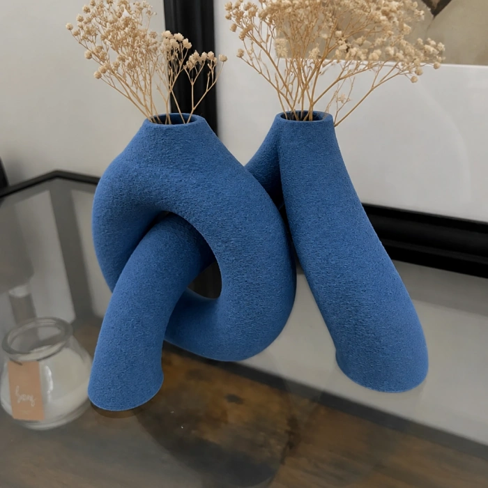 3D Baskı Interlocking Vazo - İç İçe Geçen Dekoratif Vazo-Mavi