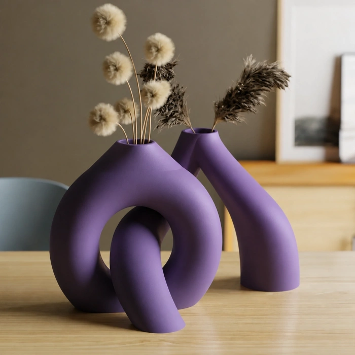 3D Baskı Interlocking Vazo - İç İçe Geçen Dekoratif Vazo-Mor