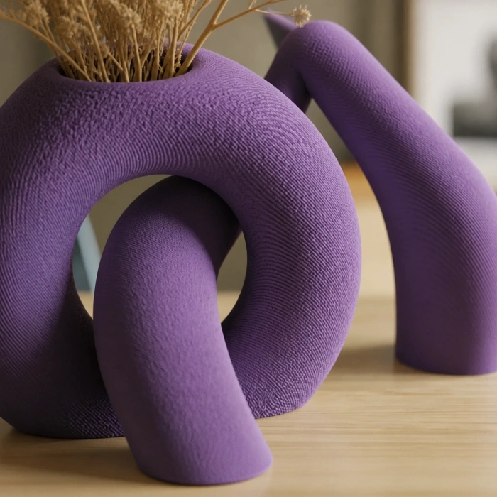 3D Baskı Interlocking Vazo - İç İçe Geçen Dekoratif Vazo-Mor