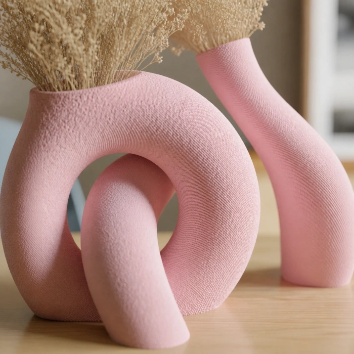 3D Baskı Interlocking Vazo - İç İçe Geçen Dekoratif Vazo-Pembe