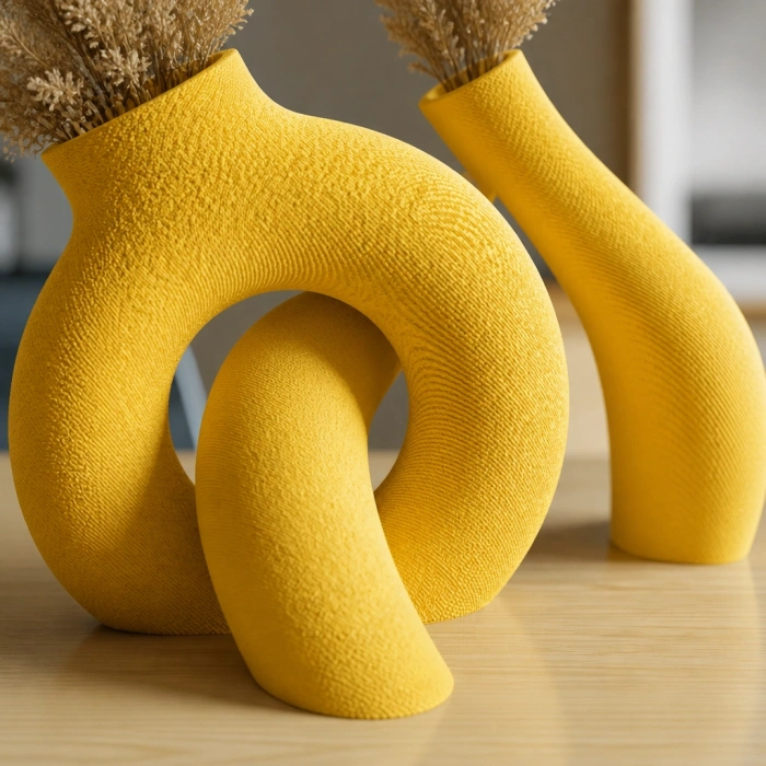 3D Baskı Interlocking Vazo - İç İçe Geçen Dekoratif Vazo-Sarı