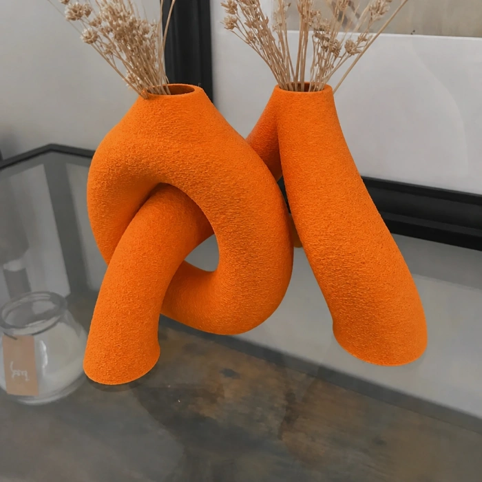 3D Baskı Interlocking Vazo - İç İçe Geçen Dekoratif Vazo-Turuncu