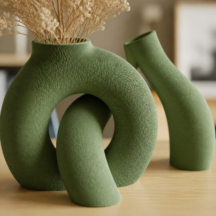 3D Baskı Interlocking Vazo - İç İçe Geçen Dekoratif Vazo-Yeşil