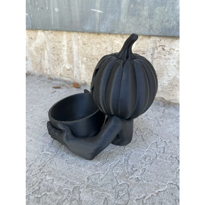 3D Baskı İskelet Elli Balkabağı Kapaklı Dekoratif Şekerlik Siyah