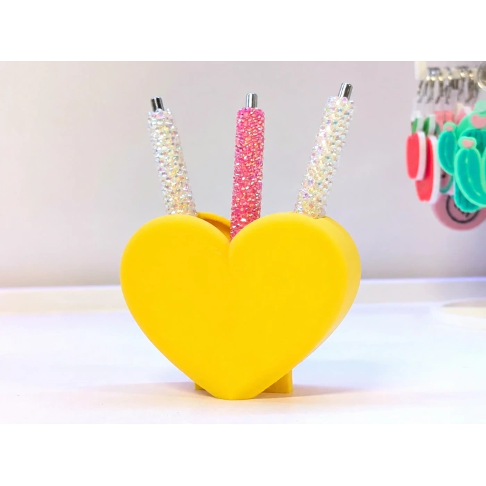 3D Baskı Kalp Şekilli Kalemlik - Masaüstü Organizer - Sarı