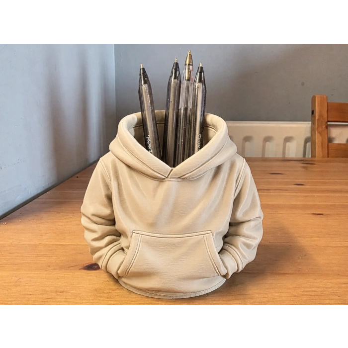 3D Baskı Kapüşonlu Sweatshirt Kalemlik - Masaüstü Organizer-Bej