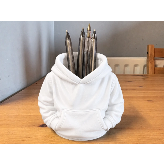 3D Baskı Kapüşonlu Sweatshirt Kalemlik - Masaüstü Organizer-Beyaz