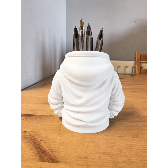 3D Baskı Kapüşonlu Sweatshirt Kalemlik - Masaüstü Organizer-Beyaz