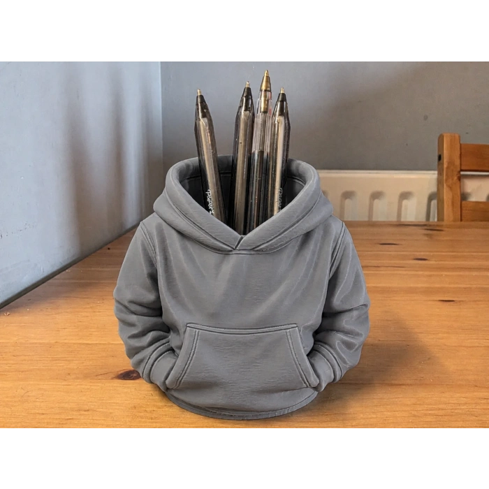 3D Baskı Kapüşonlu Sweatshirt Kalemlik - Masaüstü Organizer-Gri