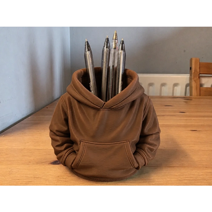 3D Baskı Kapüşonlu Sweatshirt Kalemlik - Masaüstü Organizer-Kahverengi