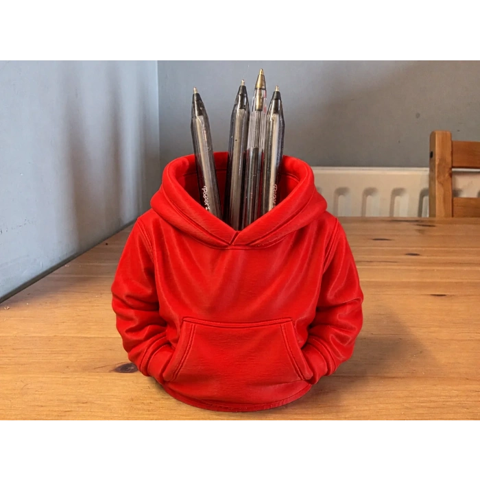 3D Baskı Kapüşonlu Sweatshirt Kalemlik - Masaüstü Organizer-Kırmızı