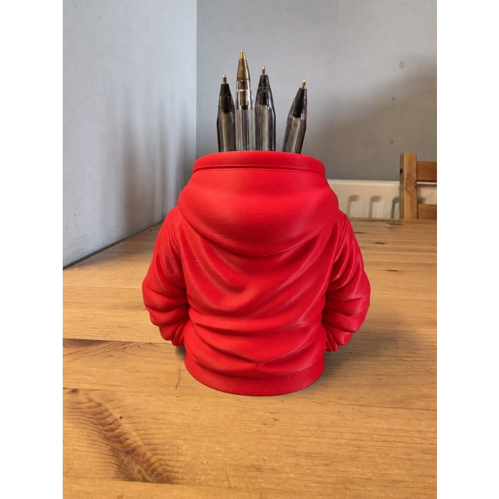 3D Baskı Kapüşonlu Sweatshirt Kalemlik - Masaüstü Organizer-Kırmızı