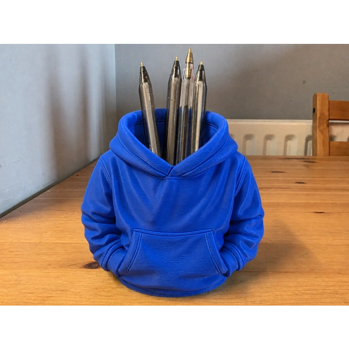 3D Baskı Kapüşonlu Sweatshirt Kalemlik - Masaüstü Organizer-Mavi