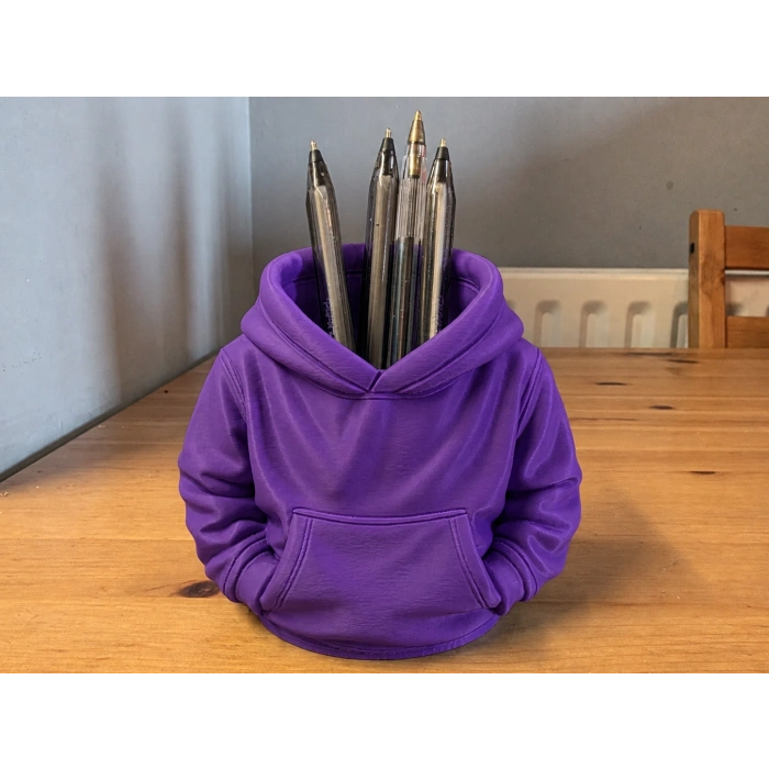 3D Baskı Kapüşonlu Sweatshirt Kalemlik - Masaüstü Organizer-Mor