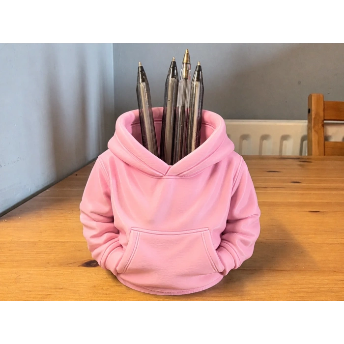 3D Baskı Kapüşonlu Sweatshirt Kalemlik - Masaüstü Organizer-Pembe