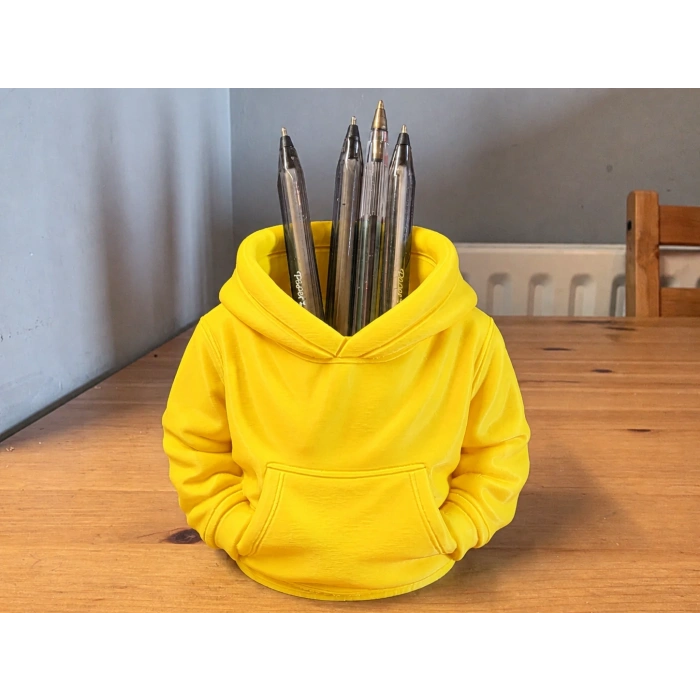 3D Baskı Kapüşonlu Sweatshirt Kalemlik - Masaüstü Organizer-Sarı