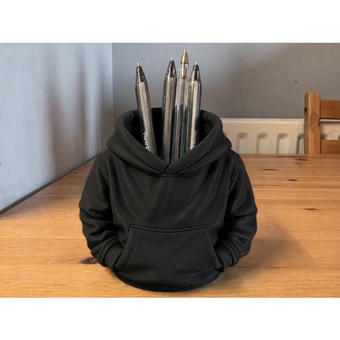 3D Baskı Kapüşonlu Sweatshirt Kalemlik - Masaüstü Organizer-Siyah