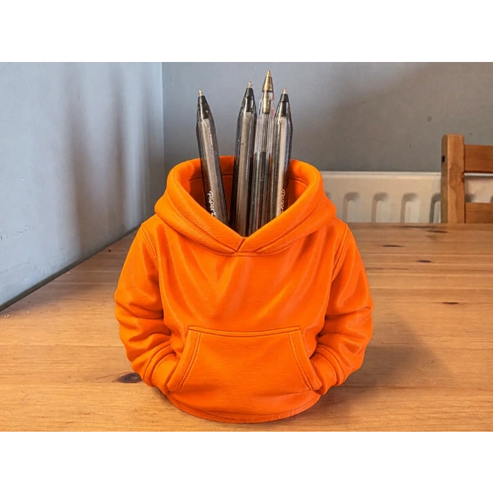 3D Baskı Kapüşonlu Sweatshirt Kalemlik - Masaüstü Organizer-Turuncu
