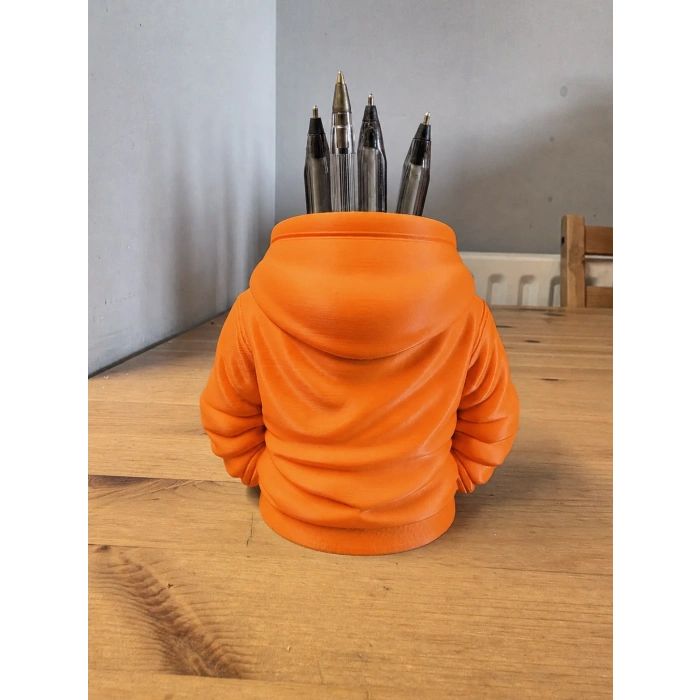 3D Baskı Kapüşonlu Sweatshirt Kalemlik - Masaüstü Organizer-Turuncu