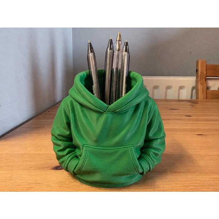 3D Baskı Kapüşonlu Sweatshirt Kalemlik - Masaüstü Organizer-Yeşil