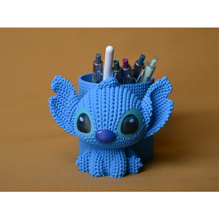 3D Baskı Knitted Kalemlik - Sevimli Karakterli Masaüstü Kalem Organizeri-Mavi