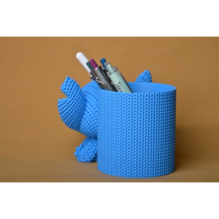 3D Baskı Knitted Kalemlik - Sevimli Karakterli Masaüstü Kalem Organizeri-Mavi