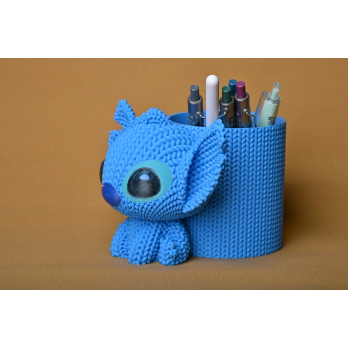 3D Baskı Knitted Kalemlik - Sevimli Karakterli Masaüstü Kalem Organizeri-Mavi
