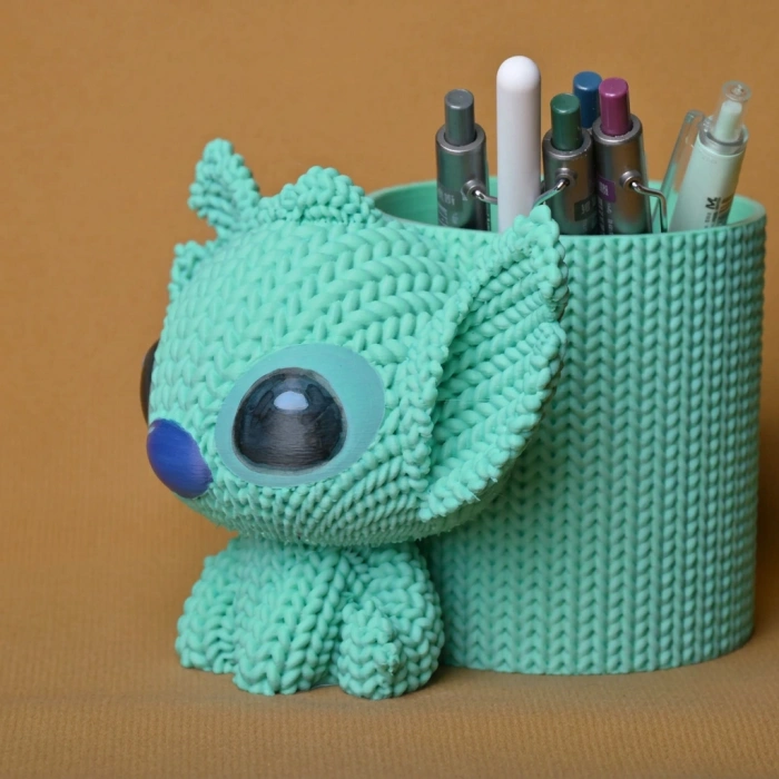 3D Baskı Knitted Kalemlik - Sevimli Karakterli Masaüstü Kalem Organizeri-Mint