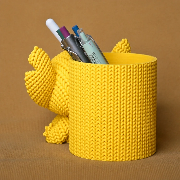 3D Baskı Knitted Kalemlik - Sevimli Karakterli Masaüstü Kalem Organizeri-Sarı